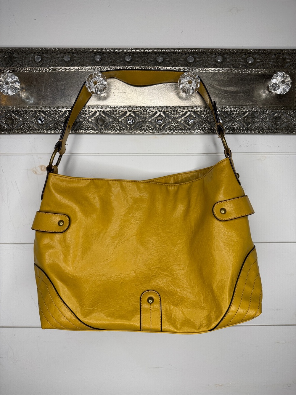 Axcess Vintage Mustard Yellow Faux leather Shoulder Bag with Contrast Trim